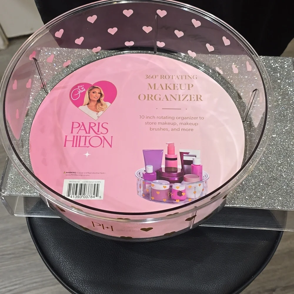 Paris Hilton Gold Heart Acrylic 360° Rotating Makeup Organizer